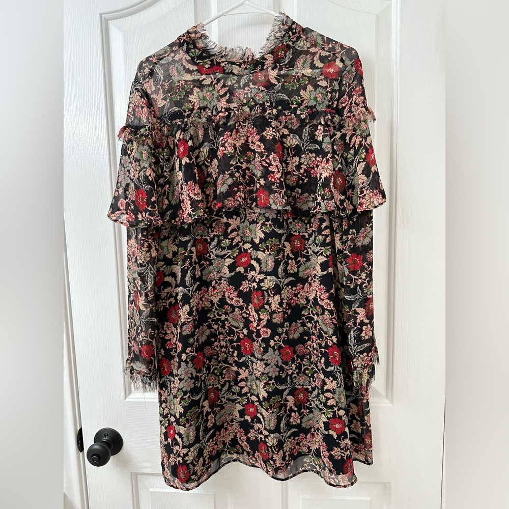 Zara Floral Raw Hem Mini Dress